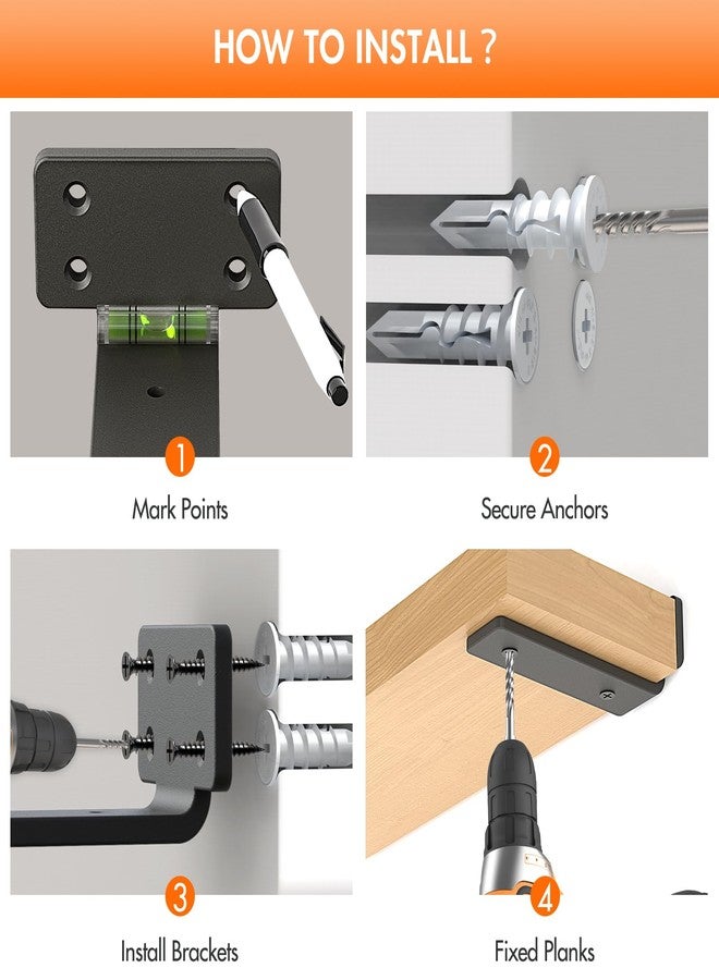 VANCASTLE Shelf Bracket, Floating Shelf Bracket 8 Inch , 6 Pack Heavy Duty Shelf Brackets, Metal Wall Shelf Brackets with 1/5 Inch Thick and Holds 160+lb, Brackets for Wood Shelves，Black - Image 5